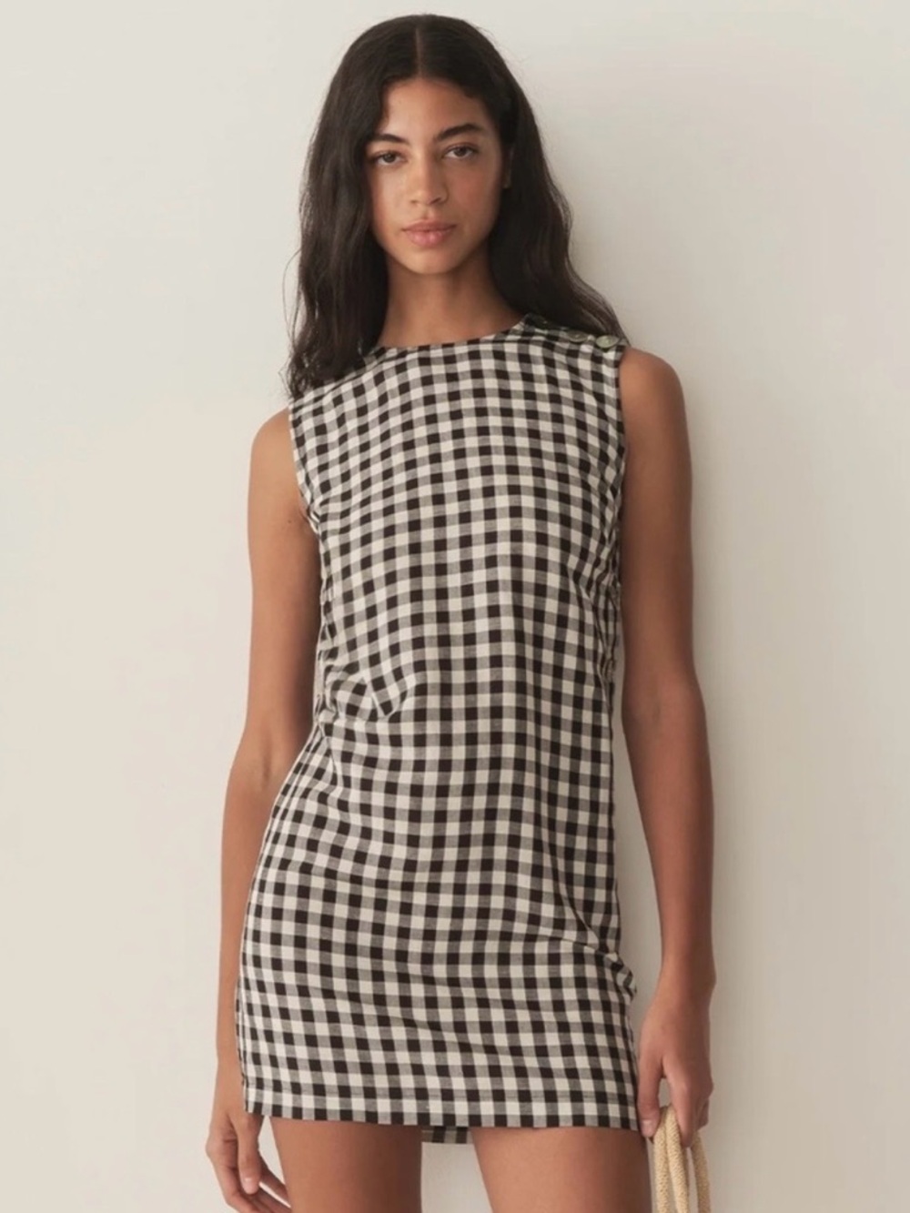 Doen Coralie Linen Button Sleeveless Mini Dress - Marilyn Gingham Black & White